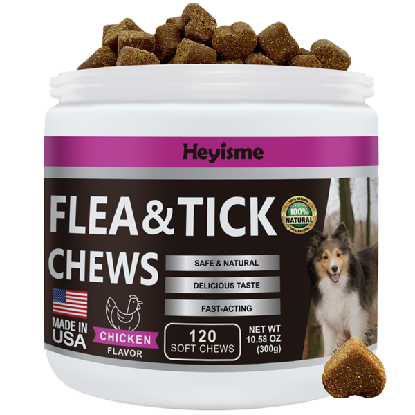 Flea and Tick Prevention for Dogs Chewables, Natural Dog Flea and Tick Control Supplement, Flea Treatment for Dogs, Oral Flea and Tick Chews Treats for All Breeds and Ages (Chicken, 120 Chews)